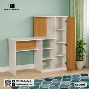 Witty Wud Ruby Study Table – Engineered Wood Desk in Urban Teak & White